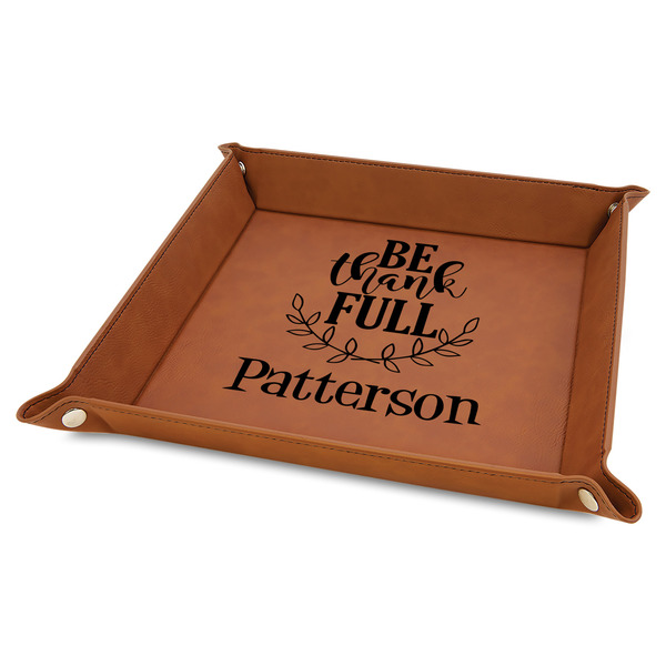 Custom Traditional Thanksgiving 9" x 9" Faux Leather Valet Tray w/ Name or Text