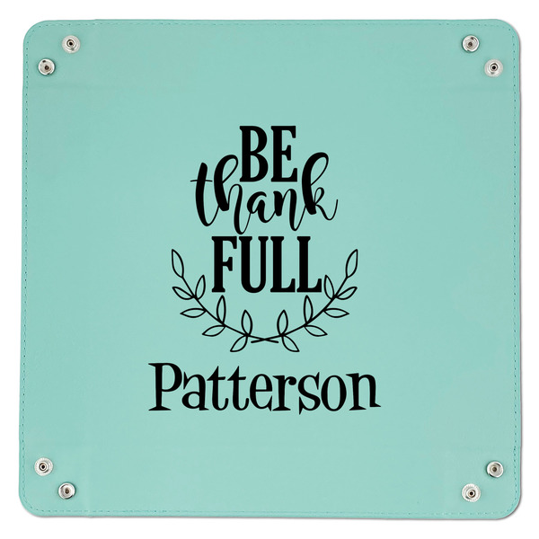Traditional Thanksgiving 9" x 9" Teal Leatherette Snap Up Tray - APPROVAL