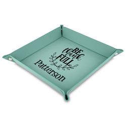 Traditional Thanksgiving 9" x 9" Teal Faux Leather Valet Tray (Personalized)