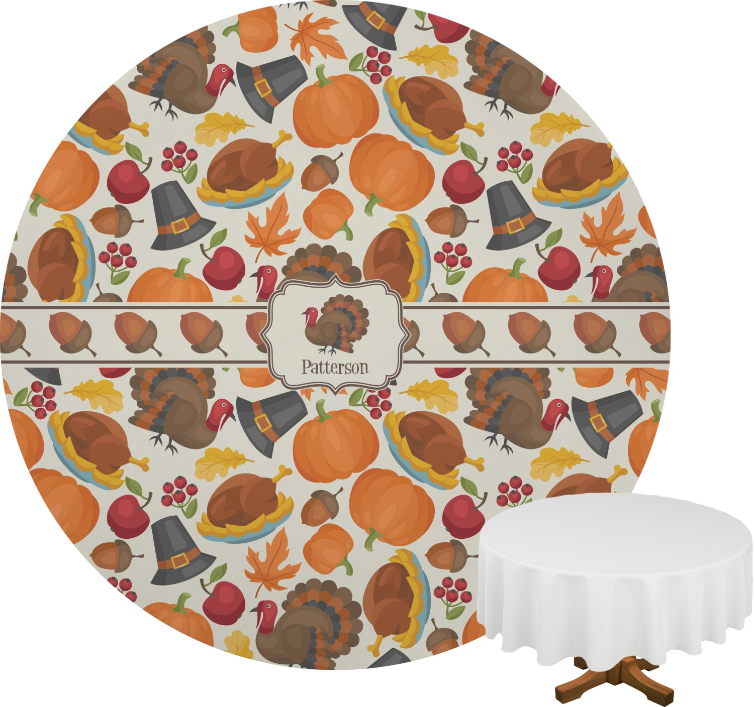 Traditional Thanksgiving Round Table Cloth 90" (Personalized) YouCustomizeIt