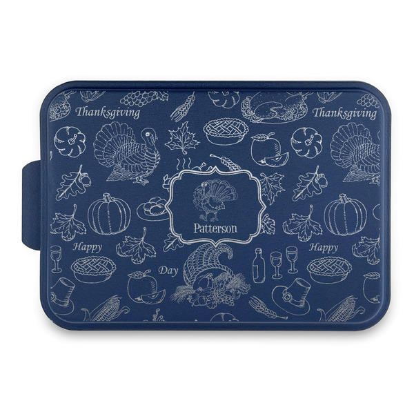 Custom Traditional Thanksgiving Aluminum Baking Pan with Navy Lid (Personalized)