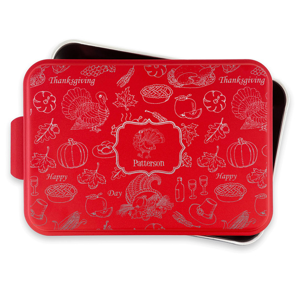 Traditional Thanksgiving Aluminum Baking Pan - Red Lid - FRONT w/lif off