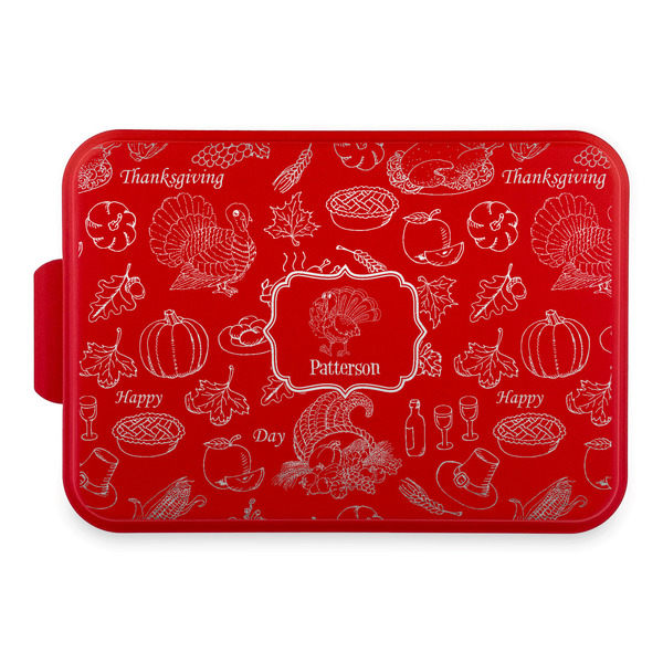 Custom Traditional Thanksgiving Aluminum Baking Pan with Red Lid (Personalized)
