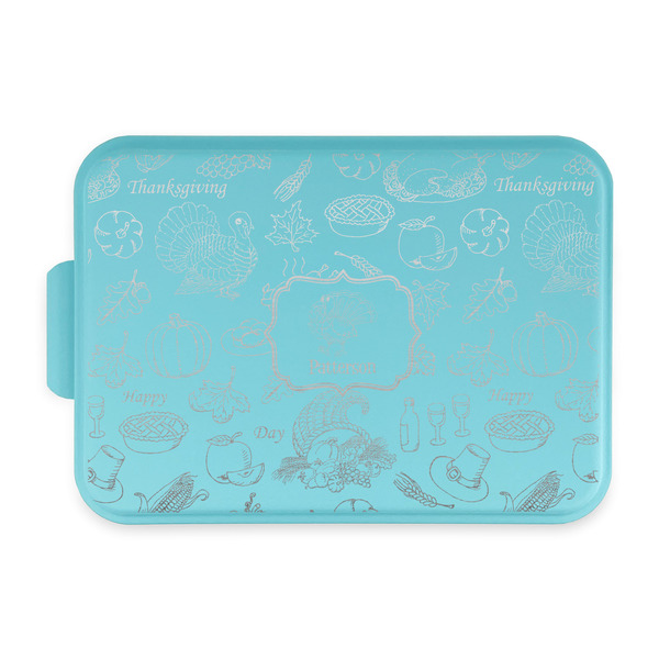 Custom Traditional Thanksgiving Aluminum Baking Pan with Teal Lid (Personalized)