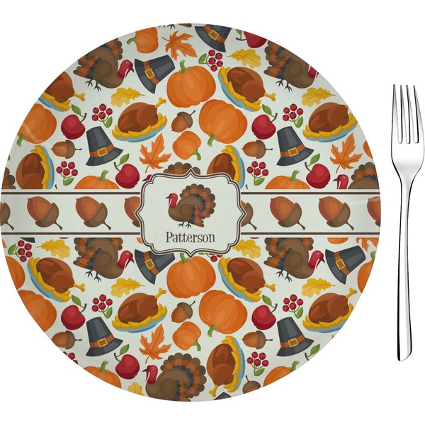 Custom Traditional Thanksgiving 8" Glass Appetizer / Dessert Plates - Single or Set (Personalized)