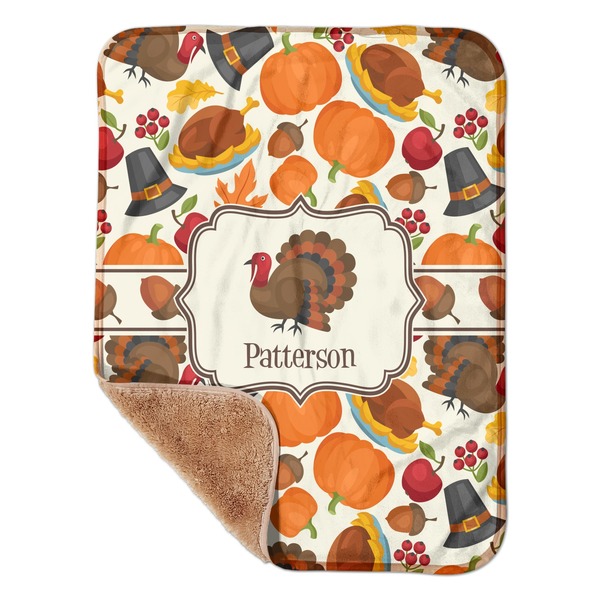 Custom Traditional Thanksgiving Sherpa Baby Blanket - 30" x 40" w/ Name or Text