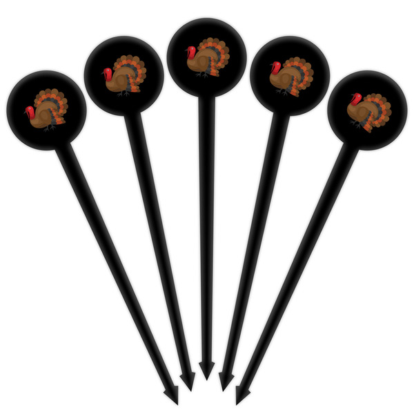 Traditional Thanksgiving Black Plastic 4" Food Pick - Round - Fan View