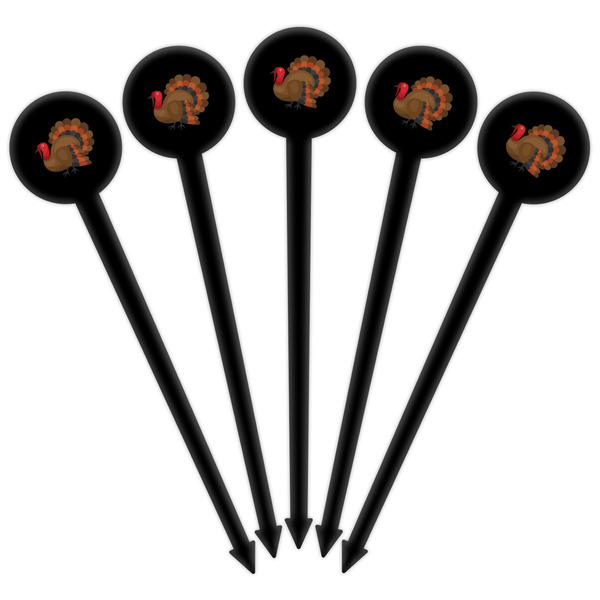 Traditional Thanksgiving Black Plastic 6" Food Pick - Round - Fan View