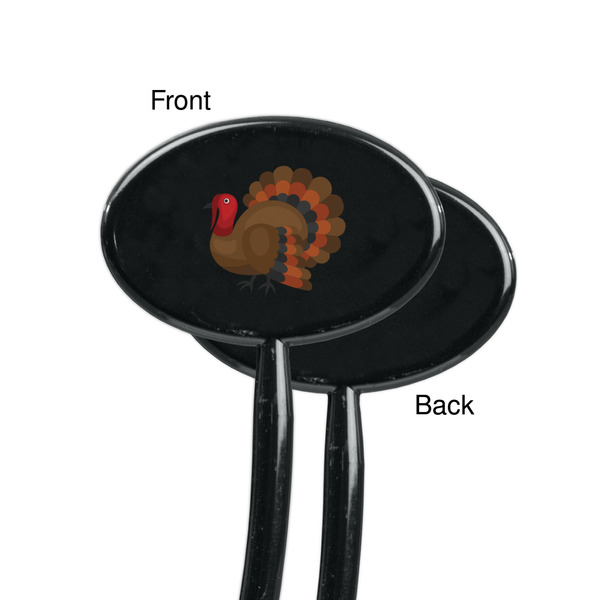 Traditional Thanksgiving Black Plastic 7" Stir Stick - Single Sided - Oval - Front & Back