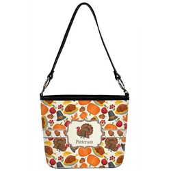 Traditional Thanksgiving Bucket Bag w/ Genuine Leather Trim (Personalized)