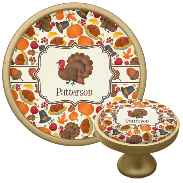 Custom Traditional Thanksgiving Cabinet Knob - Gold (Personalized)