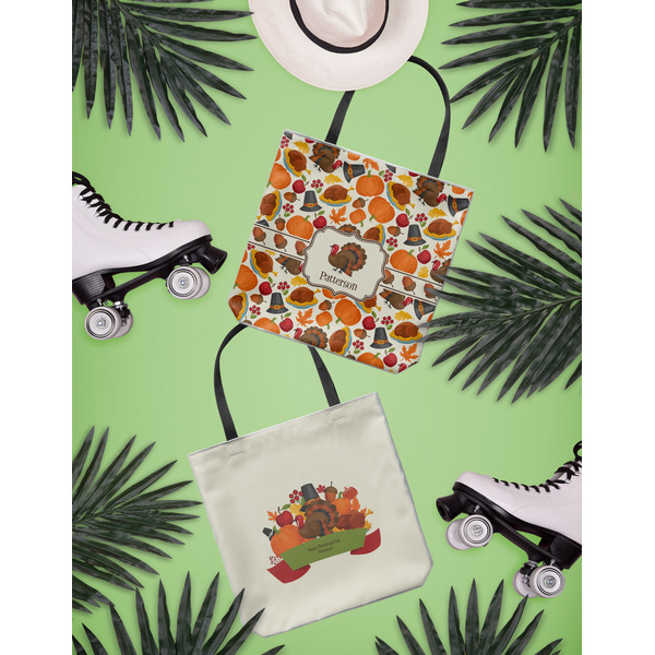 Traditional Thanksgiving Canvas Tote Lifestyle Front and Back- 13x13