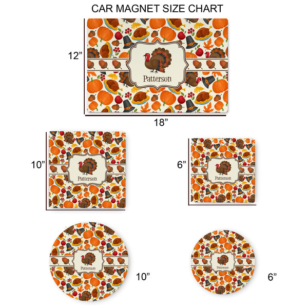 Traditional Thanksgiving Car Magnets - SIZE CHART