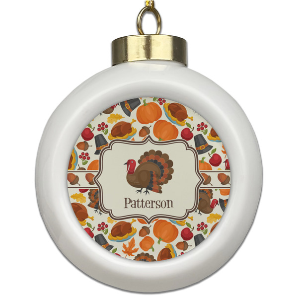 Custom Traditional Thanksgiving Ceramic Ball Ornament (Personalized)