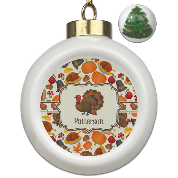 Custom Traditional Thanksgiving Ceramic Ball Ornament - Christmas Tree (Personalized)