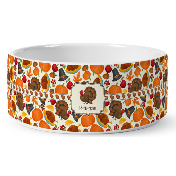 Traditional Thanksgiving Ceramic Dog Bowl - Medium - Front