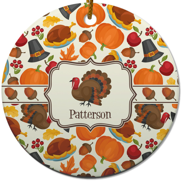 Custom Traditional Thanksgiving Round Ceramic Ornament w/ Name or Text