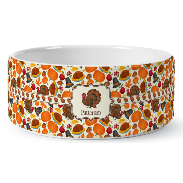 Custom Traditional Thanksgiving Ceramic Dog Bowl - Large (Personalized)