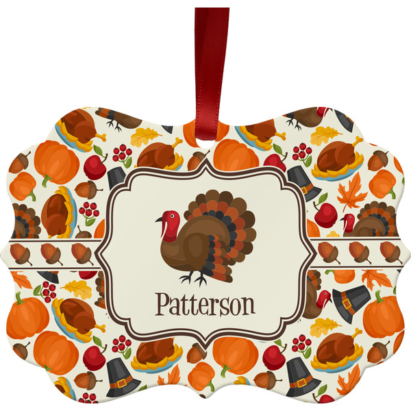 Custom Traditional Thanksgiving Metal Frame Ornament - Double Sided w/ Name or Text