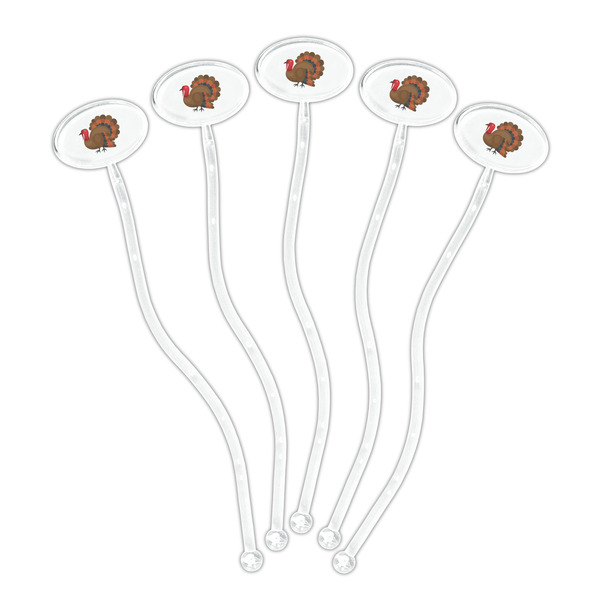 Traditional Thanksgiving Clear Plastic 7" Stir Stick - Oval - Fan