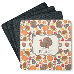 Traditional Thanksgiving Square Rubber Backed Coasters - Set of 4 (Personalized)