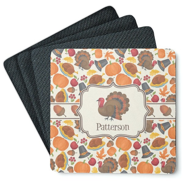 Custom Traditional Thanksgiving Square Rubber Backed Coasters - Set of 4 (Personalized)