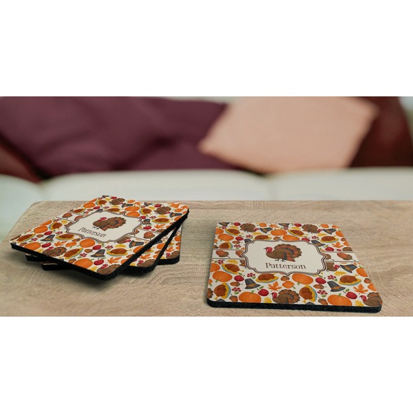 Traditional Thanksgiving Coaster Rubber Back - On Coffee Table