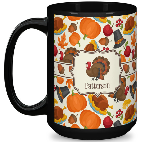 Custom Traditional Thanksgiving 15 Oz Coffee Mug - Black (Personalized)