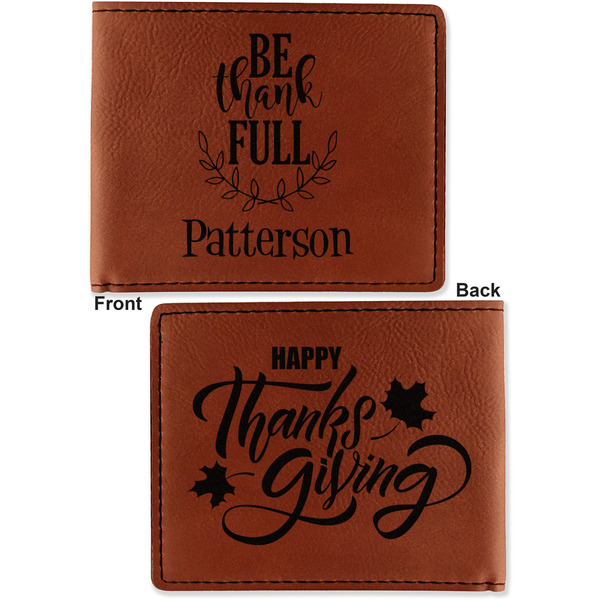 Traditional Thanksgiving Cognac Leatherette Bifold Wallets - Front and Back