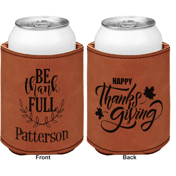 Traditional Thanksgiving Cognac Leatherette Can Sleeve - Double Sided Front and Back