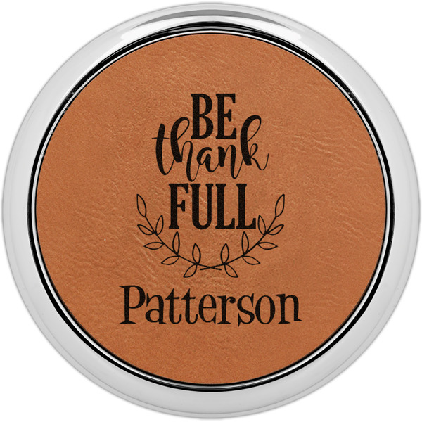 Custom Traditional Thanksgiving Leatherette Round Coaster w/ Silver Edge - Single or Set (Personalized)