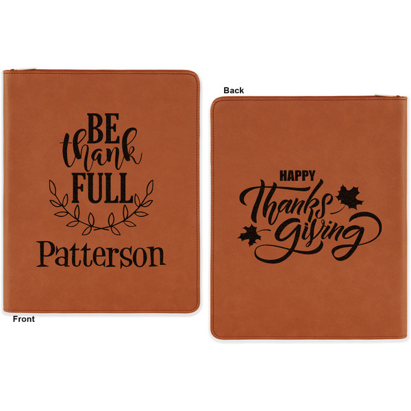 Traditional Thanksgiving Cognac Leatherette Zipper Portfolios with Notepad - Double Sided - Apvl