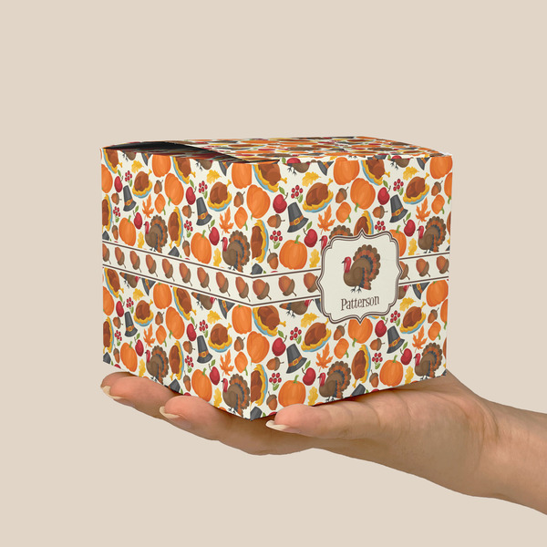 Traditional Thanksgiving Cube Favor Gift Box - On Hand - Scale View