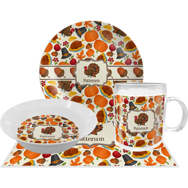 Custom Traditional Thanksgiving Dinner Set - Single 4 Pc Setting w/ Name or Text