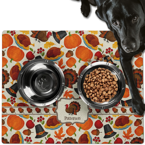 Custom Traditional Thanksgiving Dog Food Mat - Large w/ Name or Text