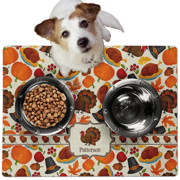 Custom Traditional Thanksgiving Dog Food Mat - Medium w/ Name or Text