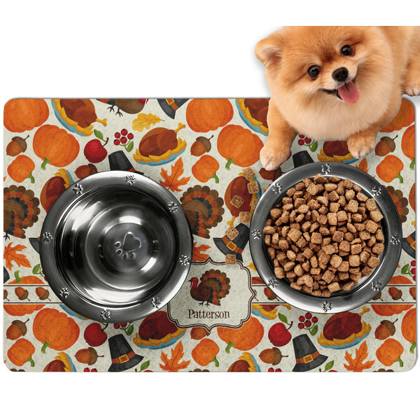 Custom Traditional Thanksgiving Dog Food Mat - Small w/ Name or Text