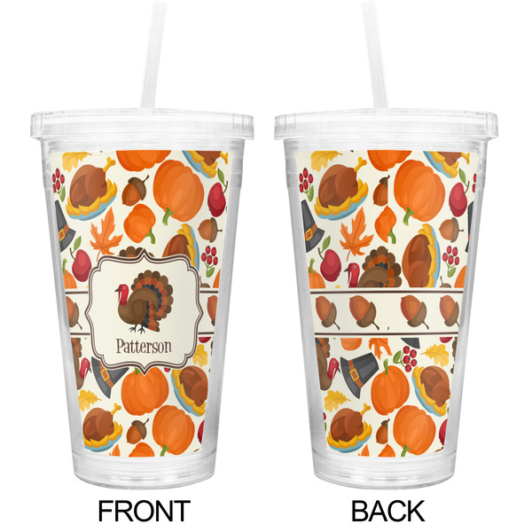 Traditional Thanksgiving Double Wall Tumbler with Straw - Approval