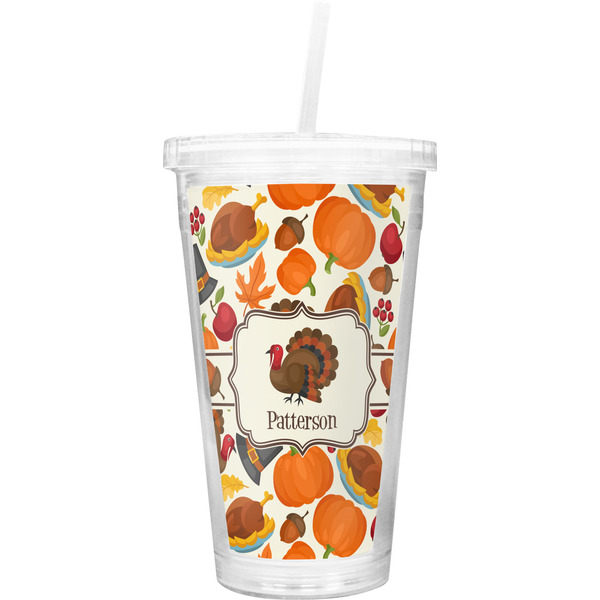 Custom Traditional Thanksgiving Double Wall Tumbler with Straw (Personalized)