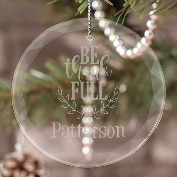Custom Traditional Thanksgiving Engraved Glass Ornament (Personalized)