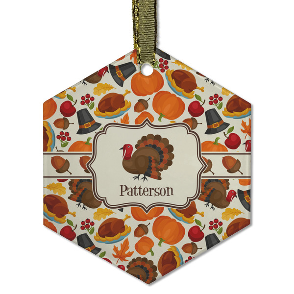 Custom Traditional Thanksgiving Flat Glass Ornament - Hexagon w/ Name or Text