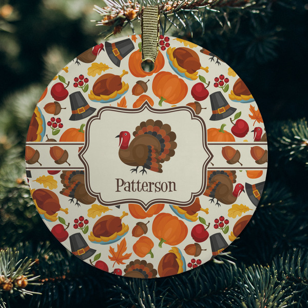 Traditional Thanksgiving Frosted Glass Ornament - Round (Lifestyle)