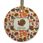 Traditional Thanksgiving Flat Glass Ornament - Round w/ Name or Text