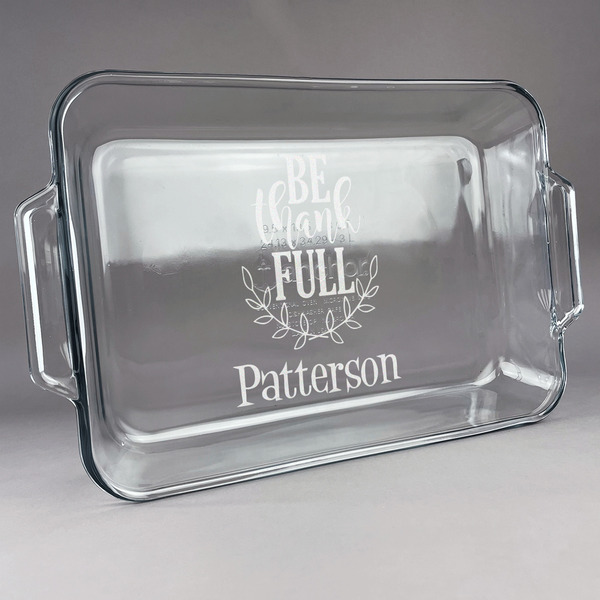 Custom Traditional Thanksgiving Glass Baking Dish with Truefit Lid - 13in x 9in (Personalized)