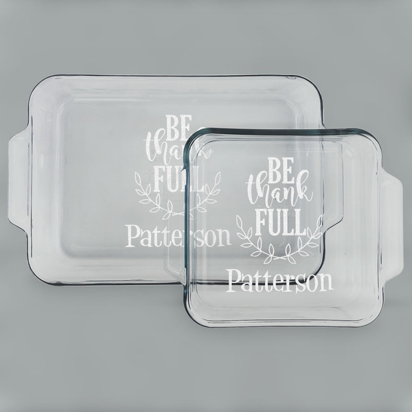 Custom Traditional Thanksgiving Set of Glass Baking & Cake Dish - 13in x 9in & 8in x 8in (Personalized)