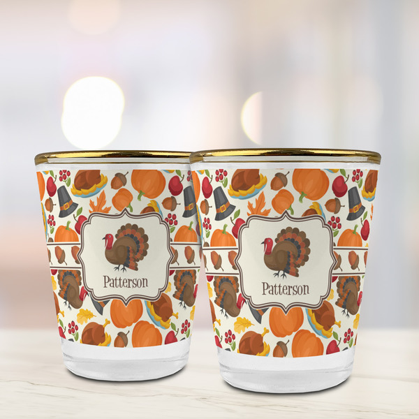 Traditional Thanksgiving Glass Shot Glass - with gold rim - LIFESTYLE