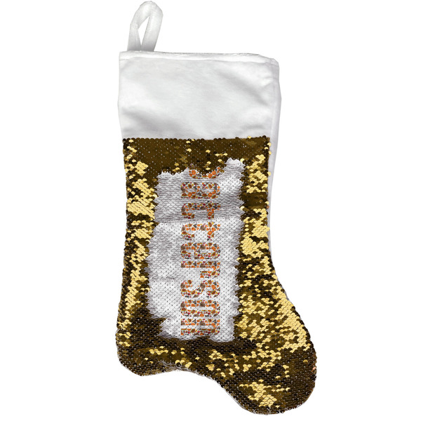 Custom Traditional Thanksgiving Reversible Sequin Stocking - Gold (Personalized)