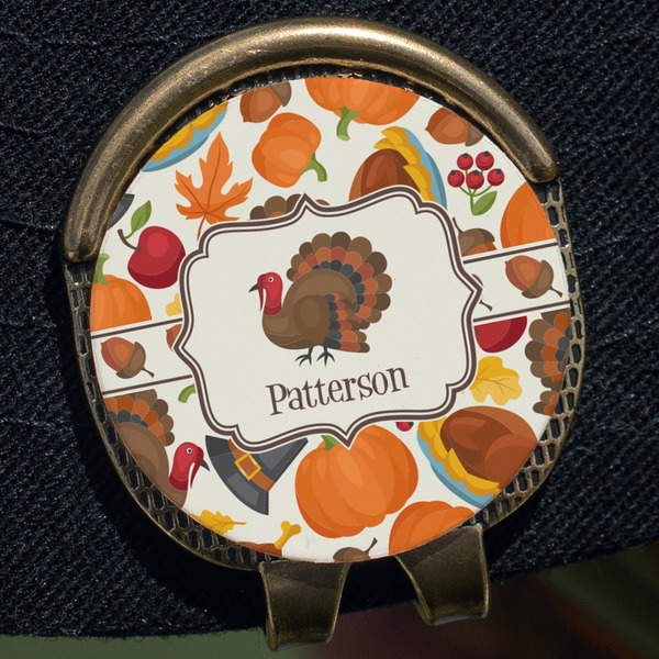 Traditional Thanksgiving Golf Ball Marker Hat Clip - Gold - Close Up