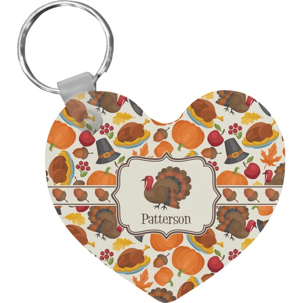 Custom Traditional Thanksgiving Heart Plastic Keychain w/ Name or Text