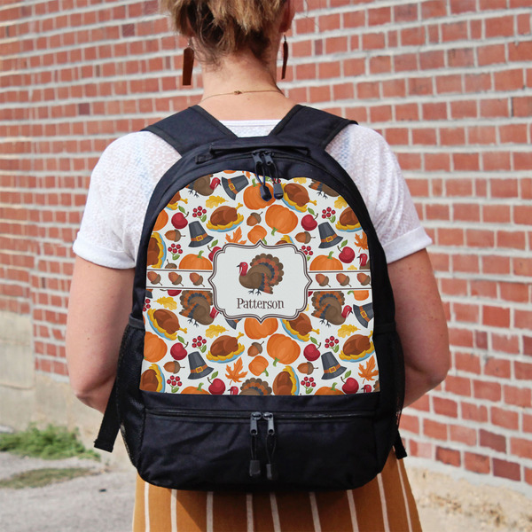 Traditional Thanksgiving Large Backpack - Black - On Back